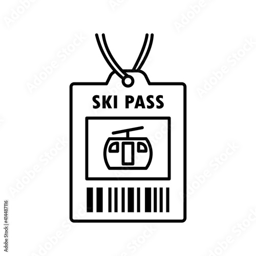 Ski pass design icon on white background. Snowboarding health resort symbol. Winter sport concept. Vector illustration