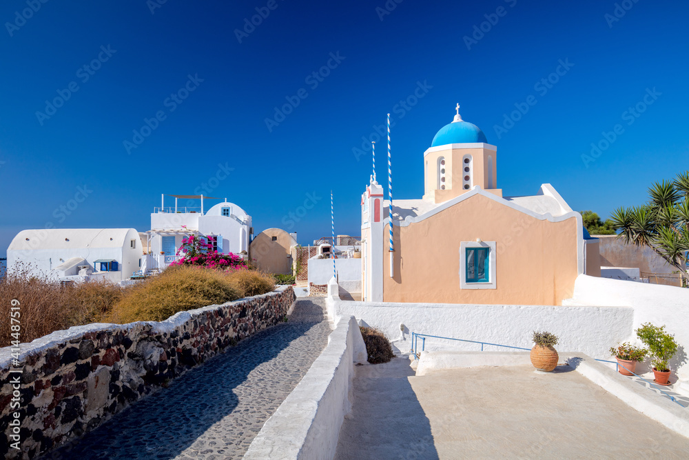 Greek architecture in Oia town cityscape at Santorini island in Greece