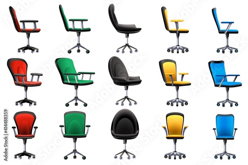 Desk chair icons set. Cartoon set of desk chair vector icons for web design
