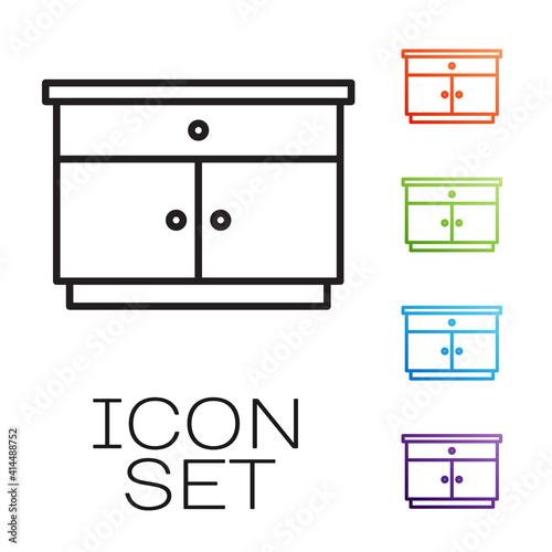 Black line Furniture nightstand icon isolated on white background. Set icons colorful. Vector.