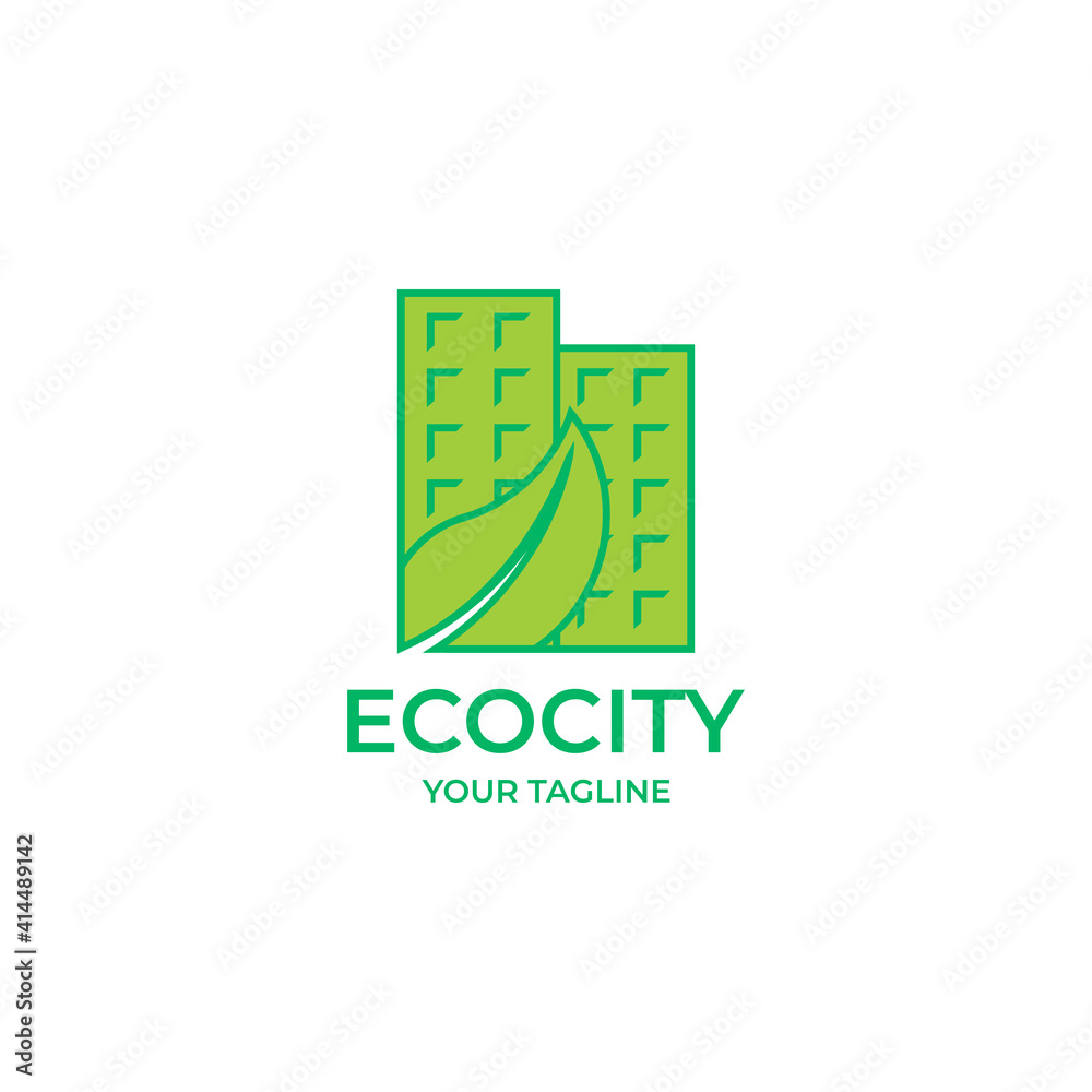 Modern and simple green leaf on building logo Modern and simple green leaf on building logo
