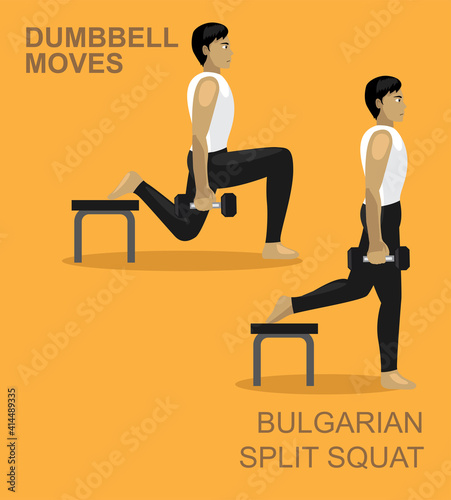 Bulgarian Split Squat Dumbbell Moves Manga Gym Set Illustration