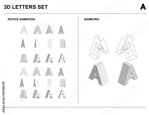 3d A Alphabet Letters Set Animate Isometric Wireframe Vector