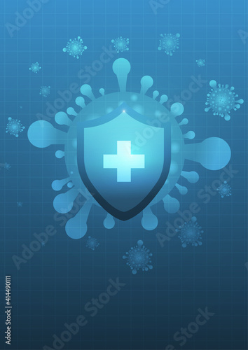 Vector : Virus and shield on blue medical background