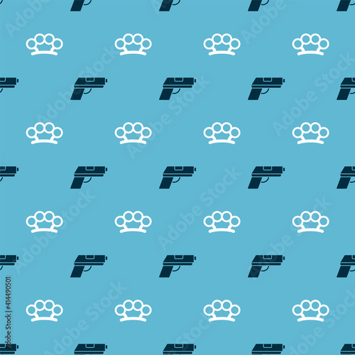 Set Pistol or gun and Brass knuckles on seamless pattern. Vector.