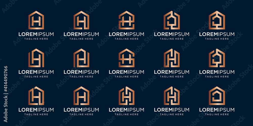 set of home logo combined with letter H, designs Template.