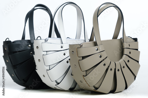 three bags on white background close up