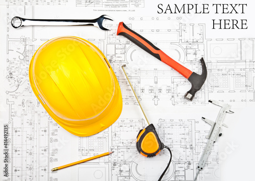 construction drafts and tools background