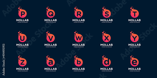 set of logotype letter initial with dot and molecule concept logo template.