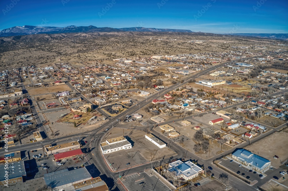Aerial View of Espanola, New Mexico in Winter