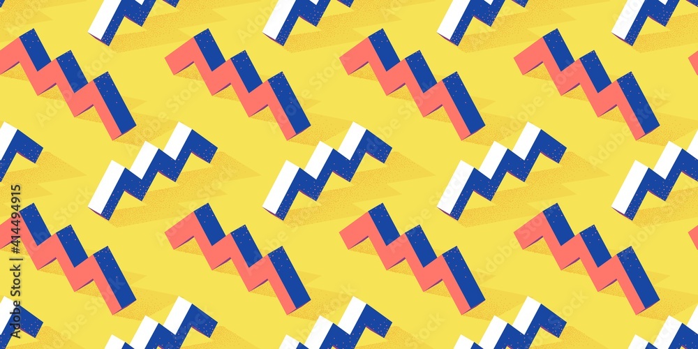 Seamless pattern with zigzag or steps shape on yellow background in modern dotted texture style Seamless pattern with zigzag or steps shape on yellow background in modern dotted texture style