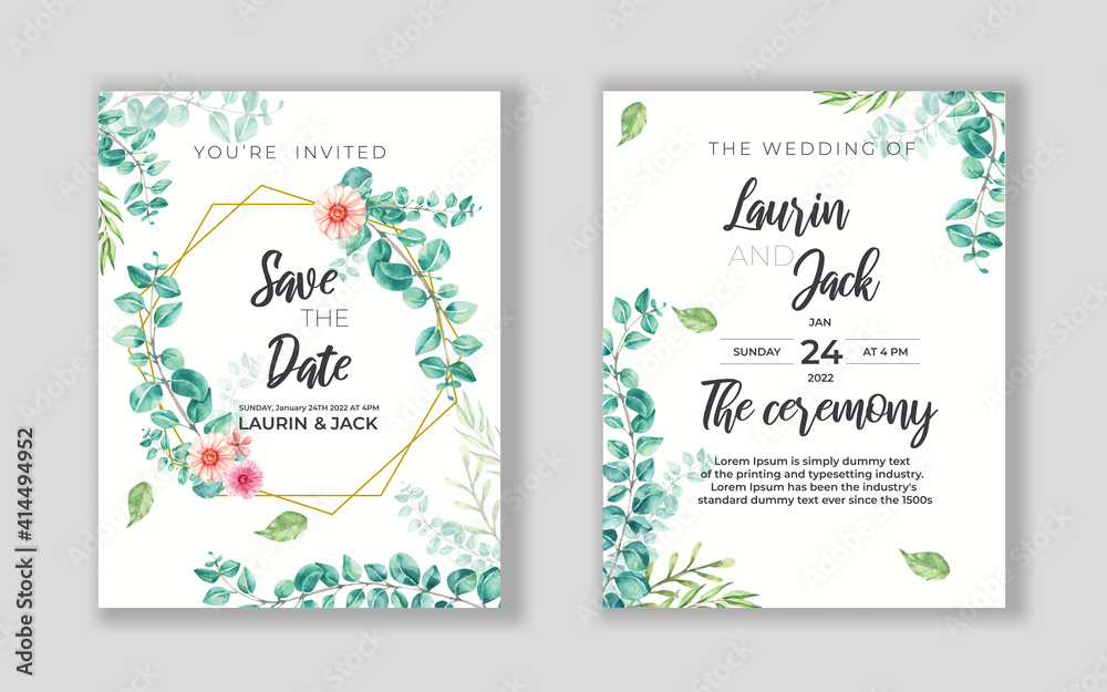 Vector illustration Templates invitation design with decoration Templates Wedding invitation design with decoration Leaf eucalyptus plant 
