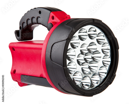 plastic led flashlight isolated on white background