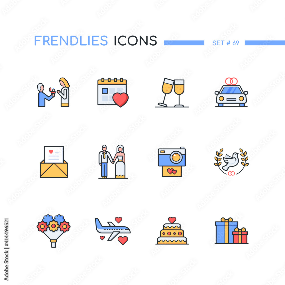 Wedding - modern line design style icons set Wedding - modern line design style icons set