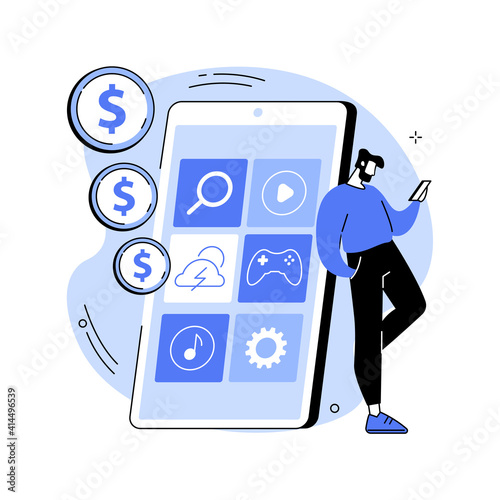 App monetization abstract concept vector illustration. Mobile app advertisement, app download promotion methods, mobile users attraction, startup launch, marketplace position abstract metaphor.