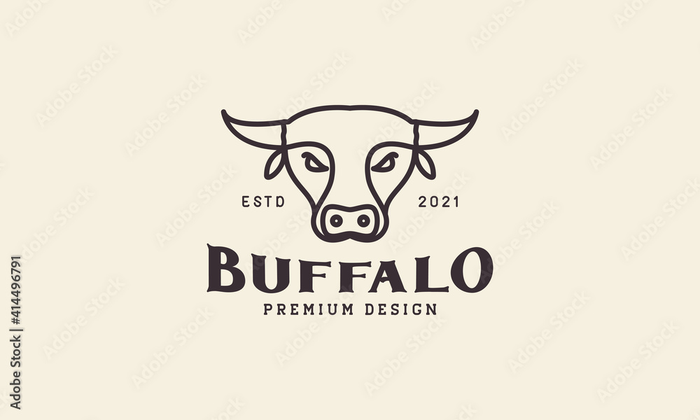 vintage lines buffalo head logo design vector icon symbol illustration ...