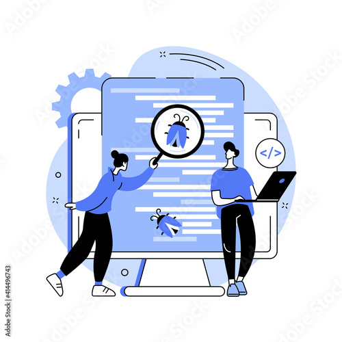 Software testing abstract concept vector illustration. IT software application testing, quality assurance, QA team, bug fixing, automation and manual, website and mobile abstract metaphor.