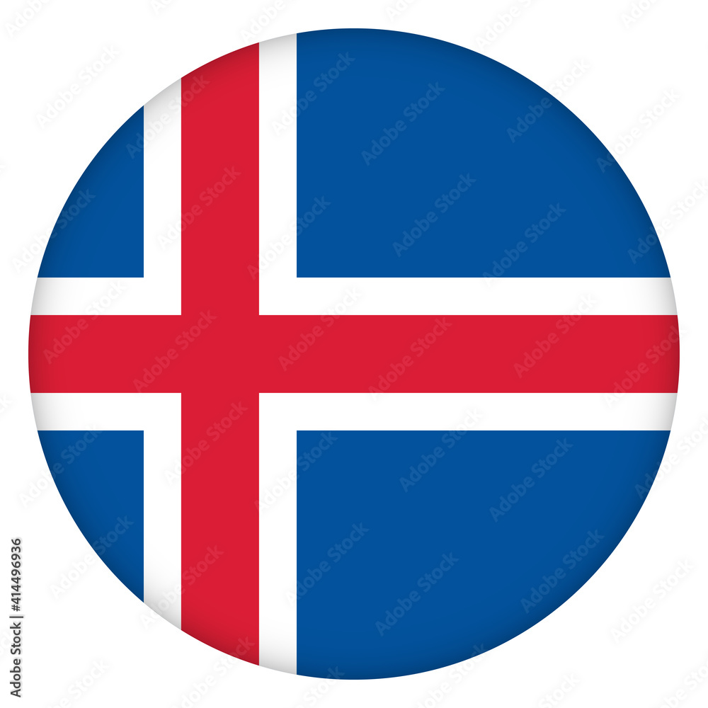 Glass light ball with flag of Iceland. Round sphere, template icon. Icelandic National symbol. Glossy realistic ball, 3D abstract vector illustration highlighted on a white background. Big bubble.