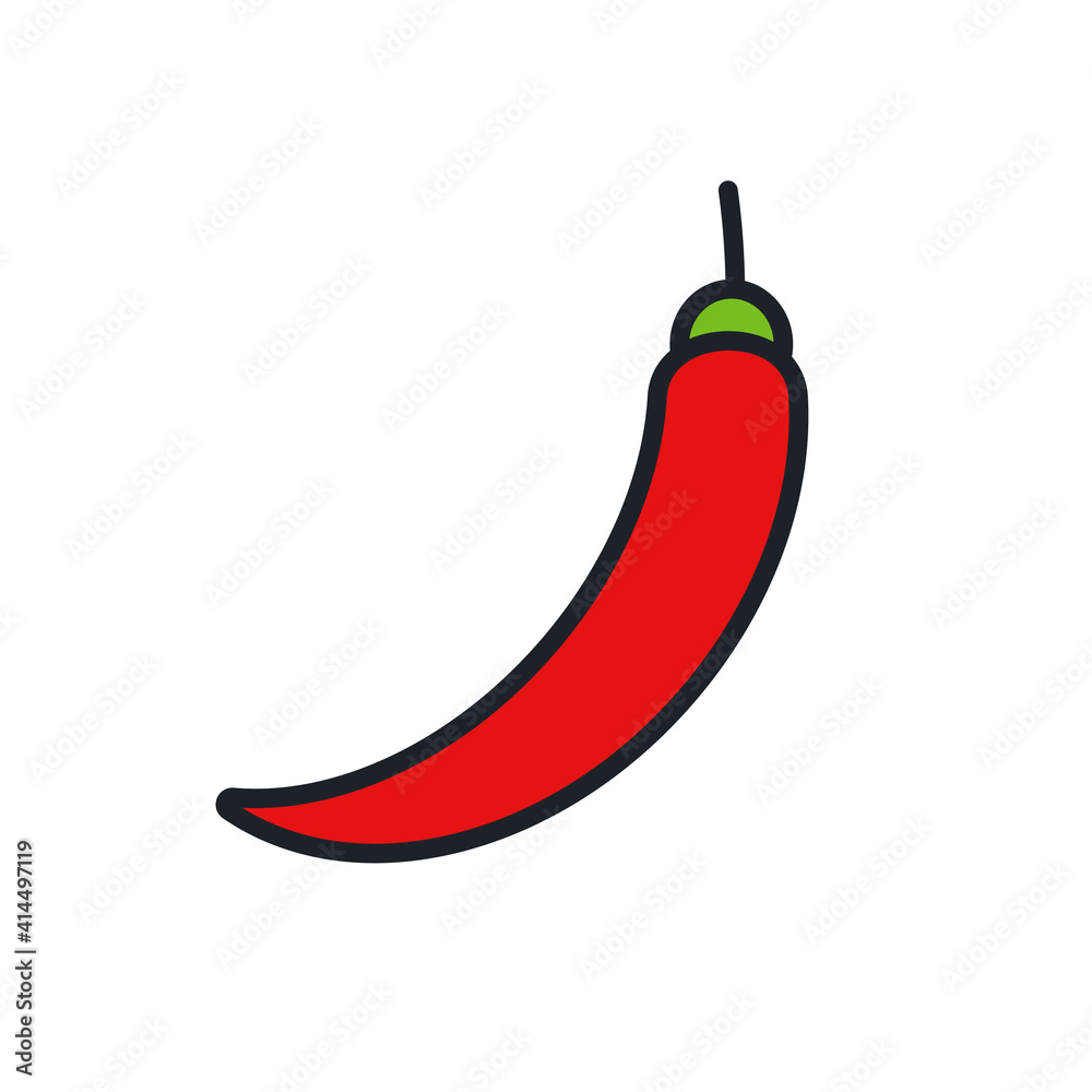 Chili pepper icon. Linear color icon, contour, shape, outline. Thin line. Modern design. Vector illustrations of vegetables. Chili pepper icon. Linear color icon, contour, shape, outline. Thin line. Modern design. Vector illustrations of vegetables.