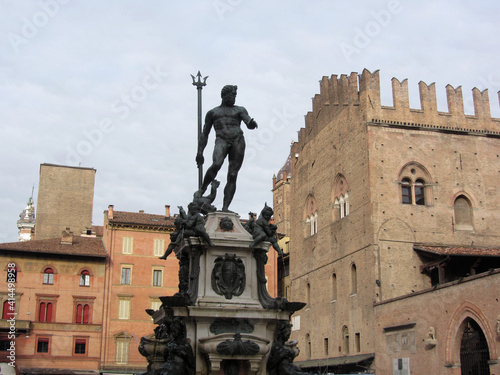 The Fountain of Neptune in Piazza del Nettuno next to Piazza Maggiore, Bologna Italy