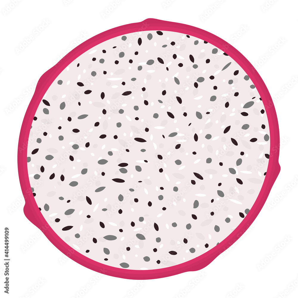 Fresh half cut red pitaya fruits isolated on white background. Summer fruits for healthy lifestyle. Organic fruit. Cartoon style. Vector illustration for any design. Fresh half cut red pitaya fruits isolated on white background. Summer fruits for healthy lifestyle. Organic fruit. Cartoon style. Vector illustration for any design.