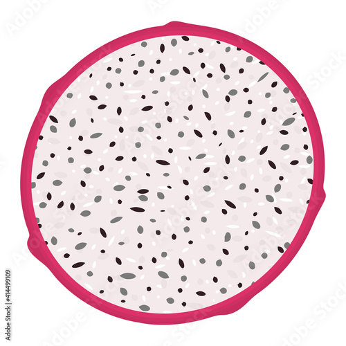 Fresh half cut red pitaya fruits isolated on white background. Summer fruits for healthy lifestyle. Organic fruit. Cartoon style. Vector illustration for any design.