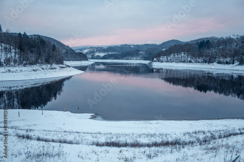 Winter landscape at Soesetalsperre in Harz Mountains National Park, Germany. Moody snow scenery in Germany © Joppi