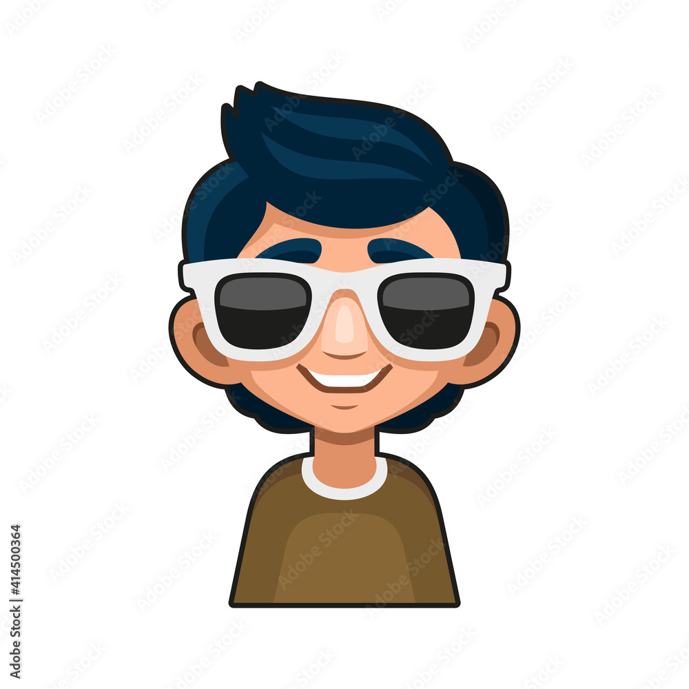 Cute Young Man with Glasses Avatar. Cartoon Style Userpic Icon. Vector