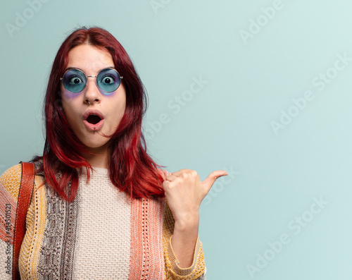 tty hippie student woman with a copy space photo