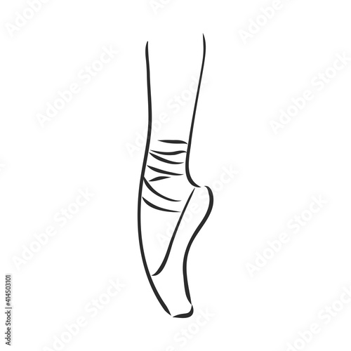 Pointe shoes. Ballet shoes. Vector hand-drawn illustration. Ballet dance studio symbol. pointe shoes, vector sketch on a white background