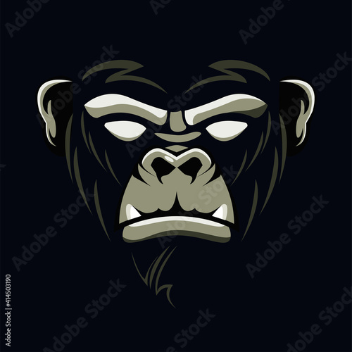 wild gorilla animal head in black background