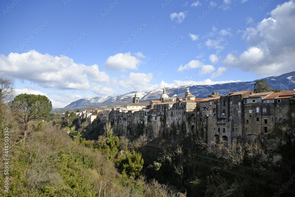 Panoramic view of Sant'Agata dei Goti, a medieval village in the province of Benevento, Italy.