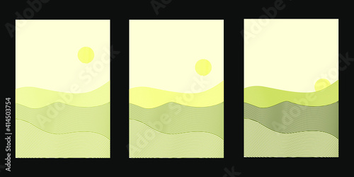 Sunset background with line wave pattern vector. Dessert layout design in oriental style