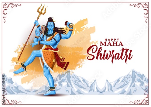 Lord Shiva thandav dance position, Indian God  with happy Maha Shivratri or Mahashivratri. vector illustration design. photo