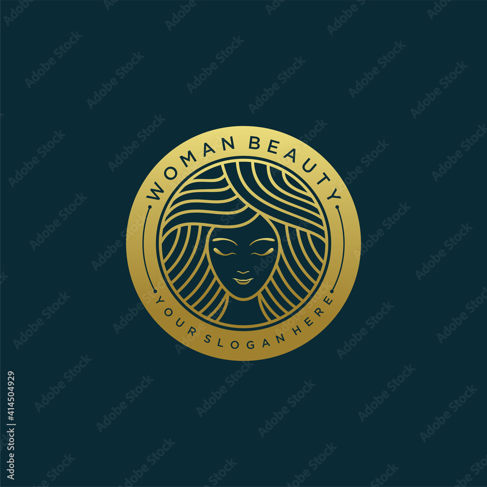 Women logo design with emblem line art style and gradient gold colors Premium Vector. part 2