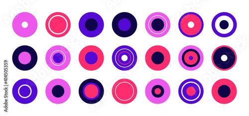 Colored round shapes. Set of vibrant circles. Creative 3d elements in minimal futuristic style. Vector illustration