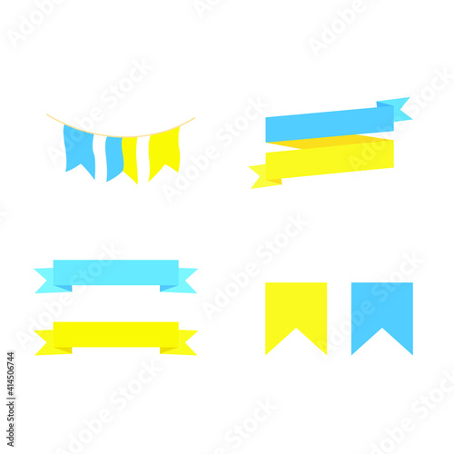 There are Ukrainian objects. Set of tape, ribbon, and flag isolated on a white background.