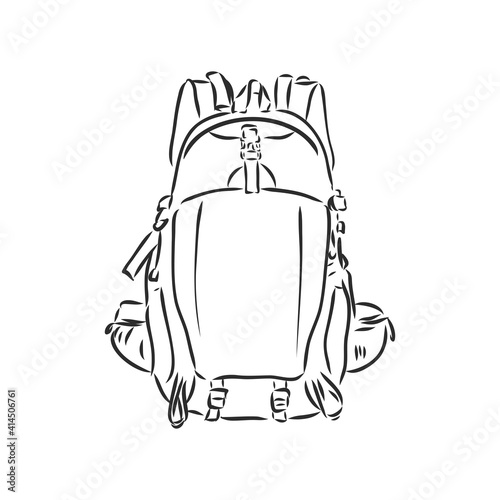 Hand drawn sketch outline backpack set isolated on white background. travel backpack, vector sketch on a white background
