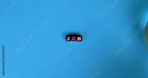 Jobs search. View through a magnifying glass on the inscription. Offer, job search. Business. Finance. High quality 4k footage