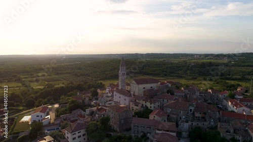 Aerial view of Visnjan village during sunset, Istria, Croatia. photo