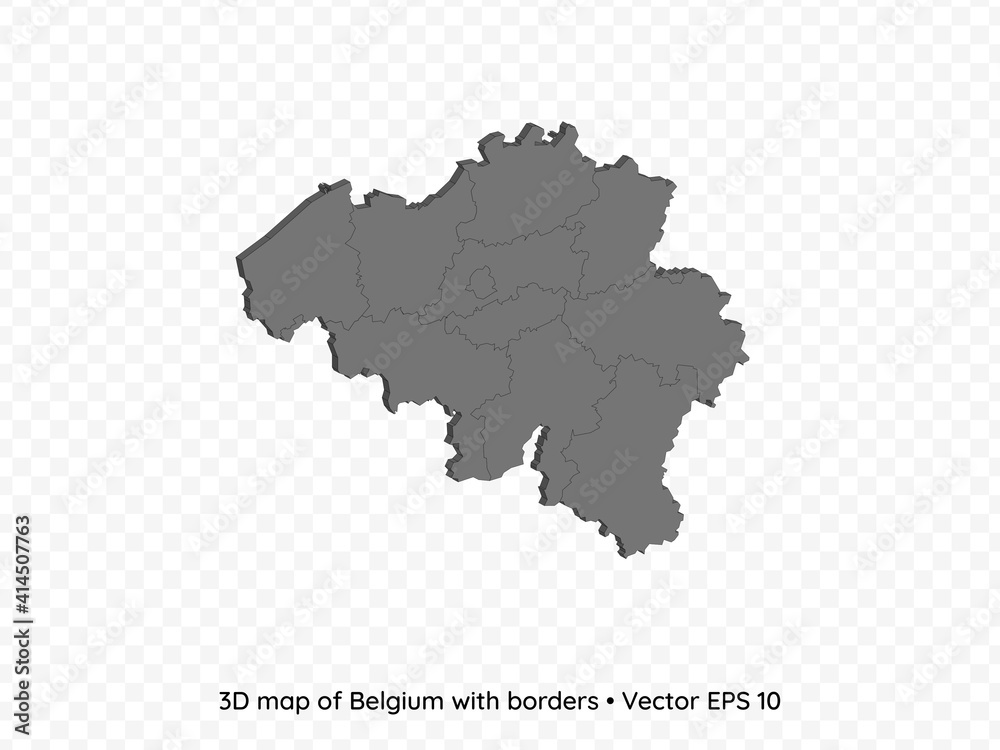 3D map of Belgium with borders isolated on transparent background, vector eps illustration