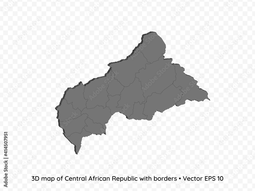 3D map of Central African Republic with borders isolated on transparent background, vector eps illustration