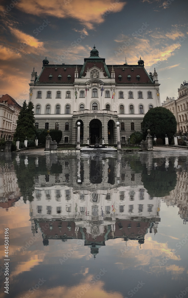A beautiful reflection of the old university building