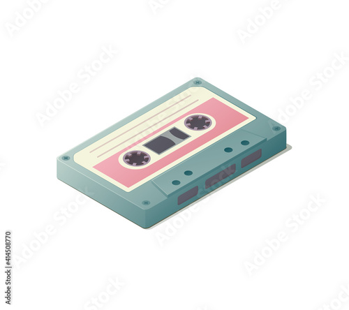 Isometric audio cassette concept. Vector illustration. Music listening. Isolated on white background.