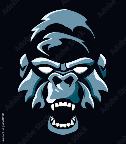 wild gorilla animal head gray color in black background