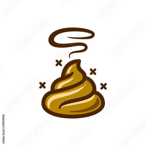 stinky poop with flies emoji vector, Bunch of brown shit icon in trendy line style vector image. Dog Poop logo symbol sign. Cartoon style poo. cream Vector illustration image