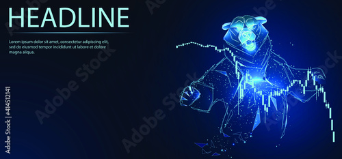 Wallpaper Mural Bear with stock schedule. Digital low poly wireframe of futuristic vector. Finance and business concept.  Torontodigital.ca