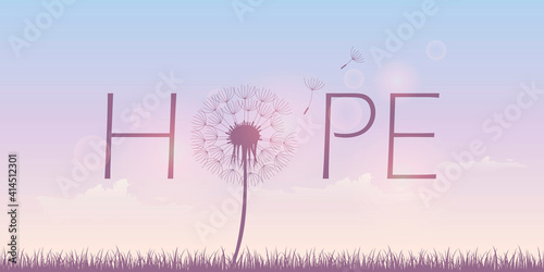 hope typography with dandelion on blue sky background vector illustration EPS10