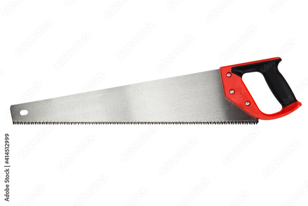 saw with a red handle isolated on white background saw with a red handle isolated on white background