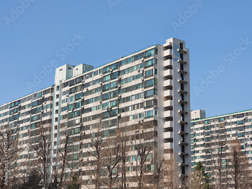 Photography exterior of apartment building (Korean housing lifestyle)